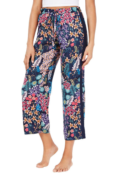 Josie By Natori Lotus Bouquet Printed Satin Cropped Lounge Pant in Twilight