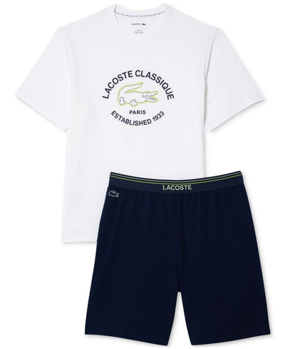 Lacoste Pajama Logo T - Shirt & Shorts Set - White