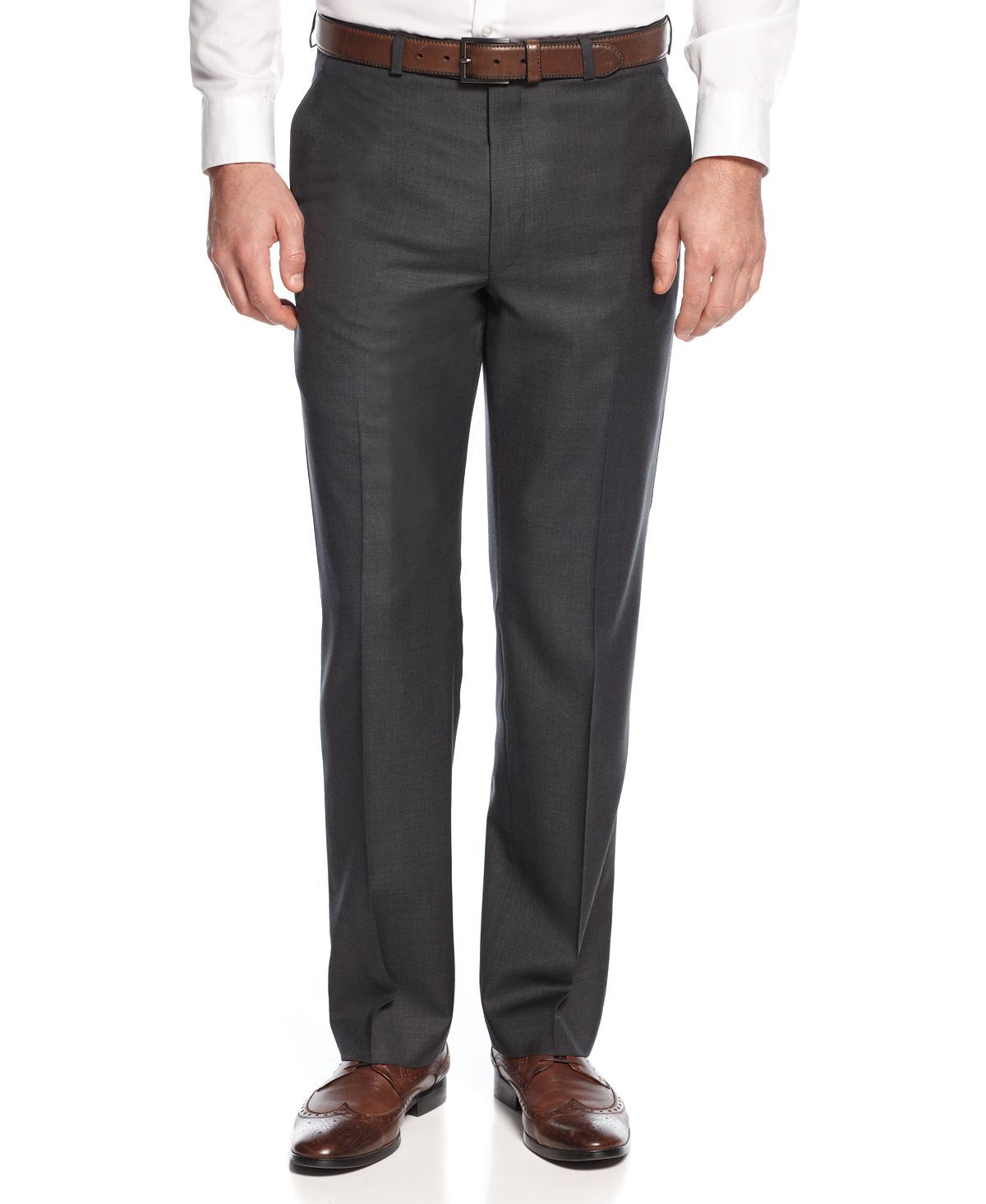 Lauren Ralph Lauren Solid Charcoal Big And Tall Classic-fit Dress Pants Charcoal
