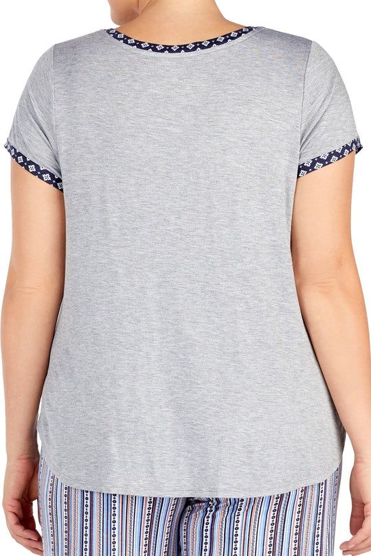 Layla PLUS Heather-Grey Contrast-Trim Lounge Top