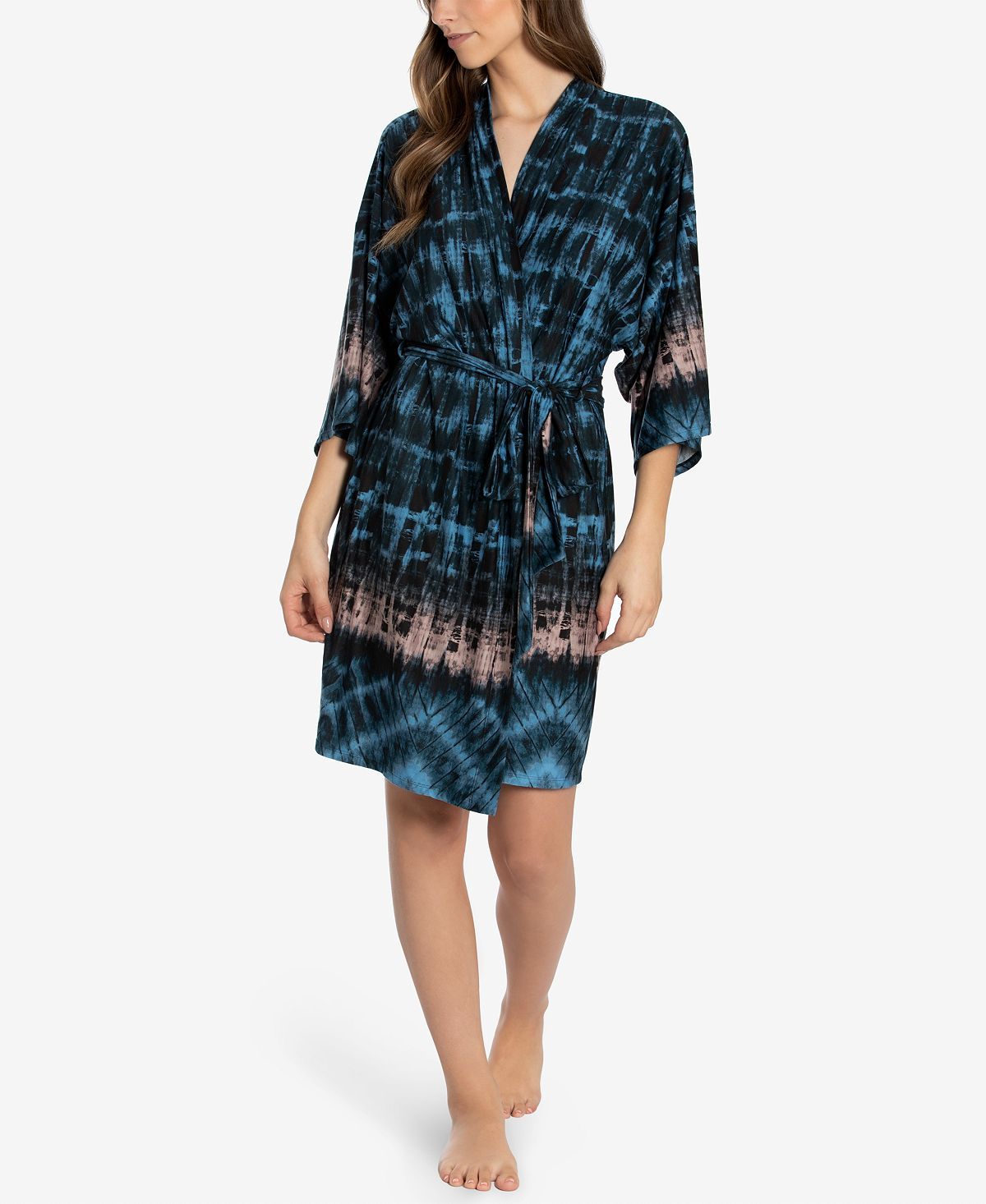 Linea Donatella Tied-dyed Wrap Robe Turquoise Orchid