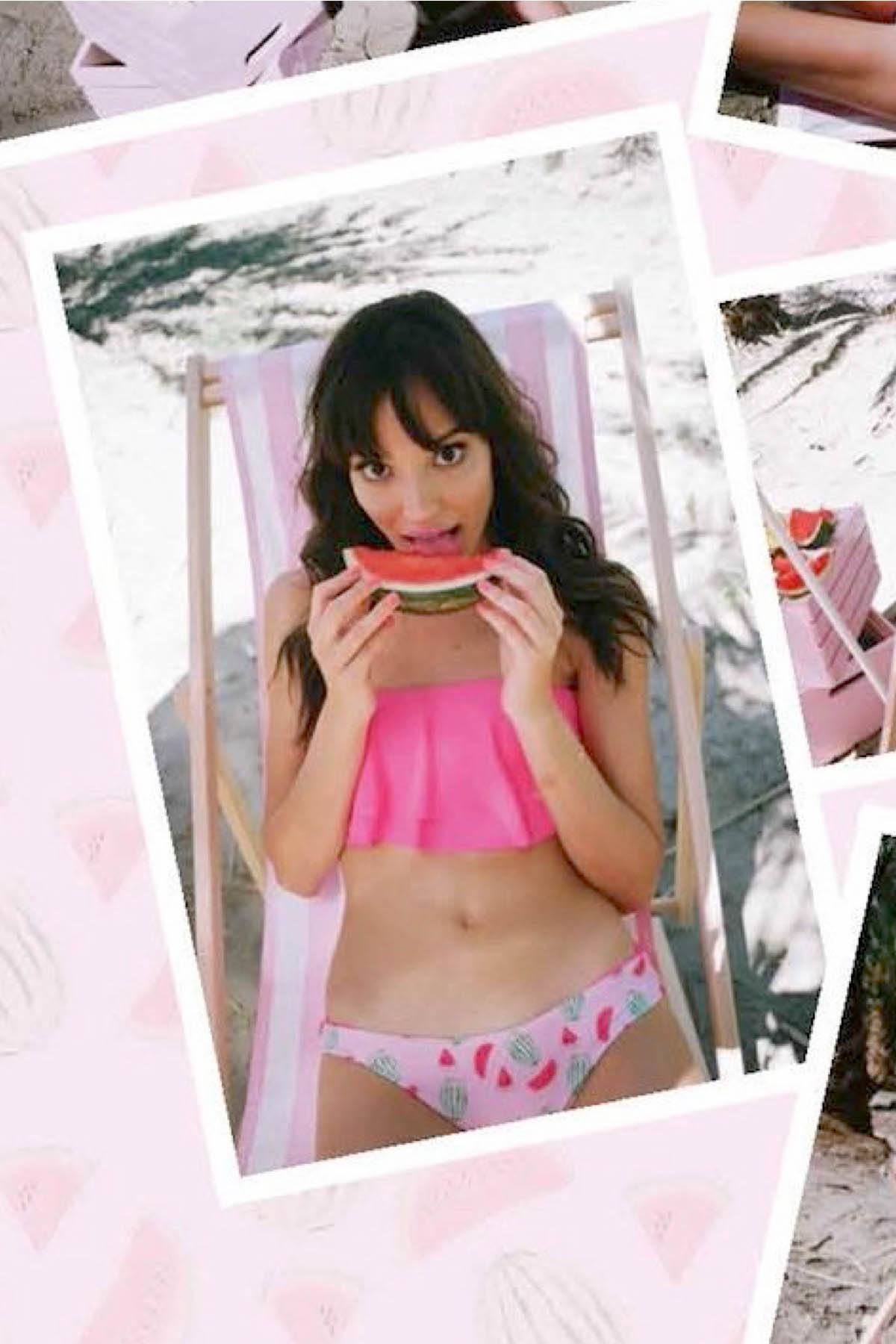 Lolli Double Ruffle Bandeau Top in Hot Pink