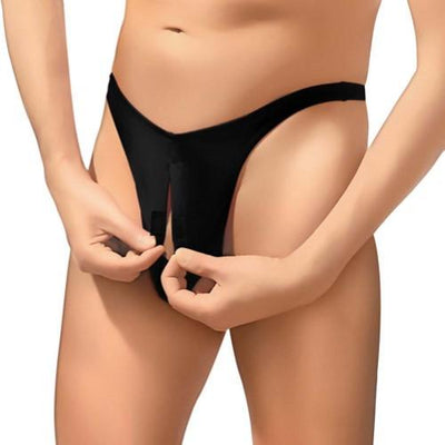 Male Power Black Nylon Lycra Pull Tab Thong