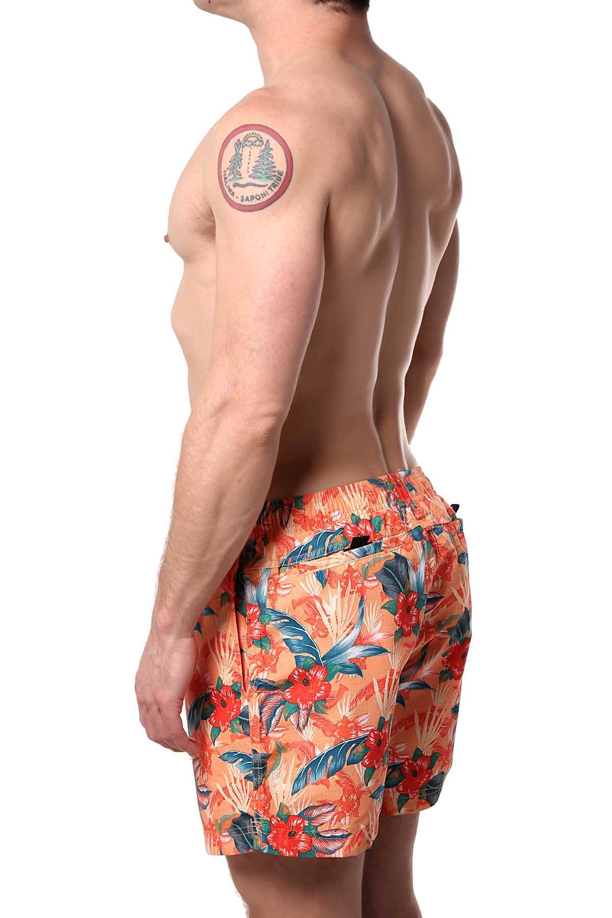 Memphis Blues Orange Tropical/Floral Printed Swim Short