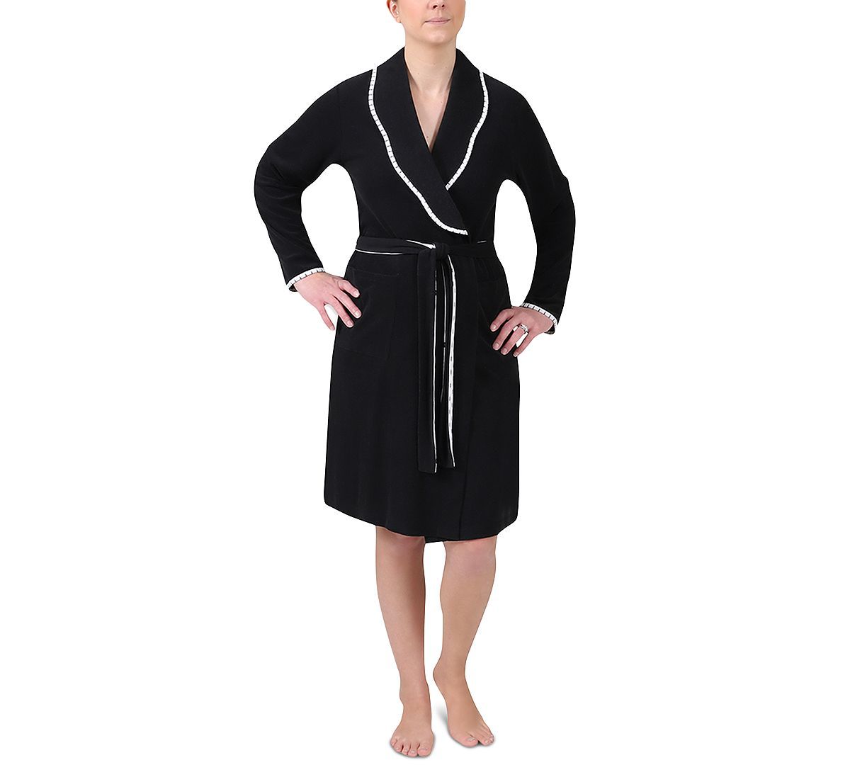 Miss Elaine Knit Short Wrap Robe Black