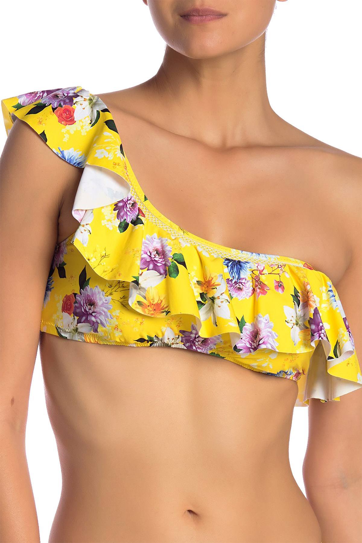 Nanette by Nanette Lepore Monaco Bouquet One Shoulder Bikini Top in Lemon