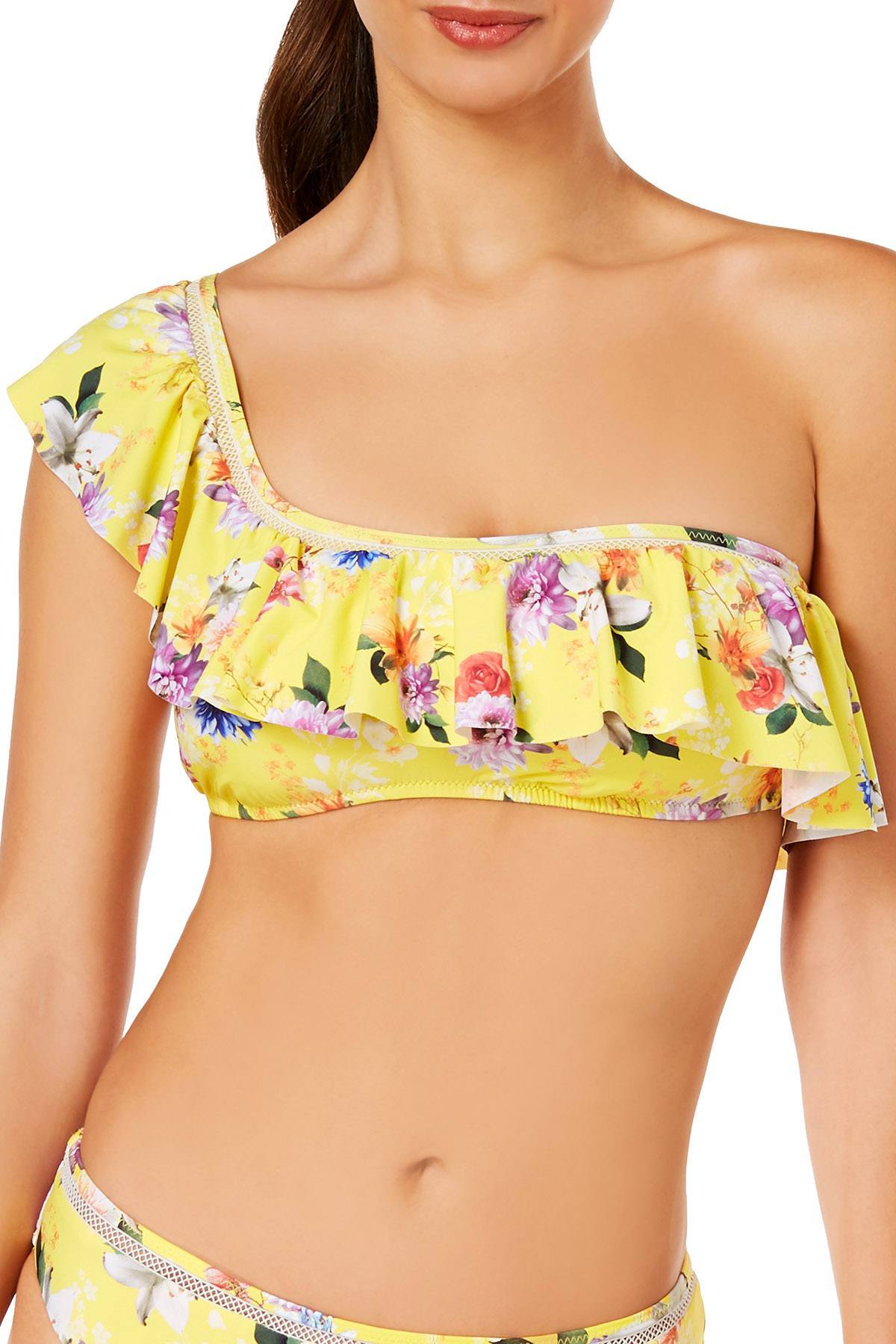 Nanette by Nanette Lepore Monaco Bouquet One Shoulder Bikini Top in Lemon