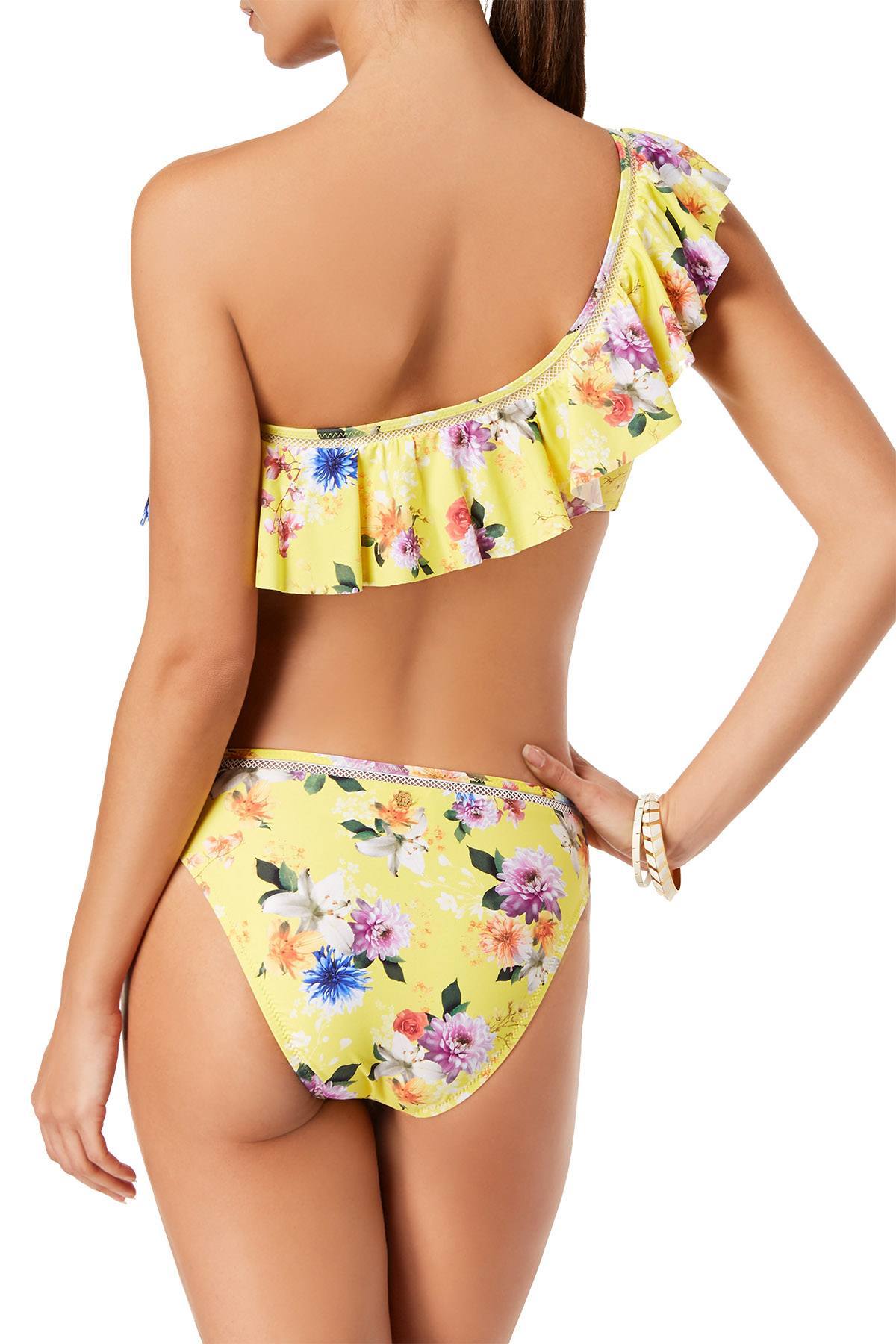 Nanette by Nanette Lepore Monaco Bouquet One Shoulder Bikini Top in Lemon