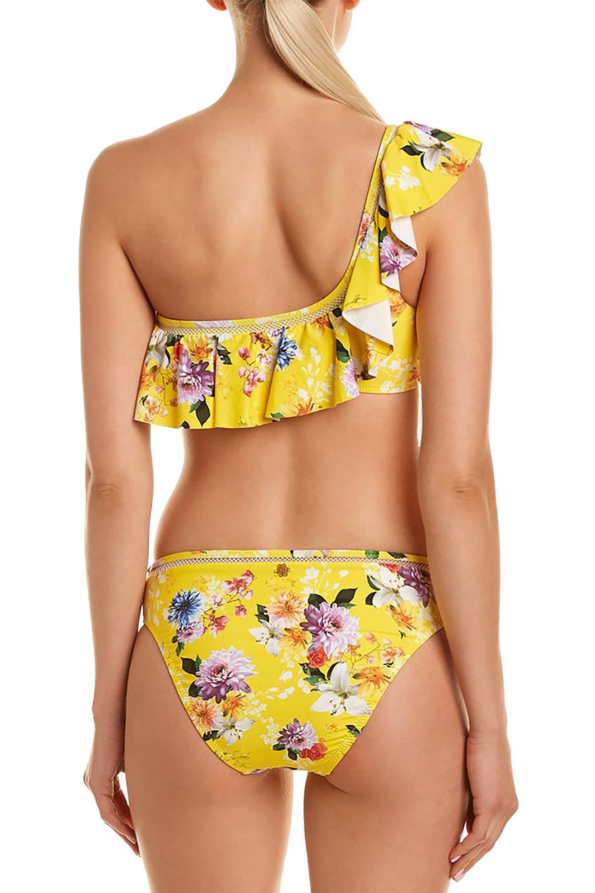 Nanette by Nanette Lepore Monaco Bouquet One Shoulder Bikini Top in Lemon