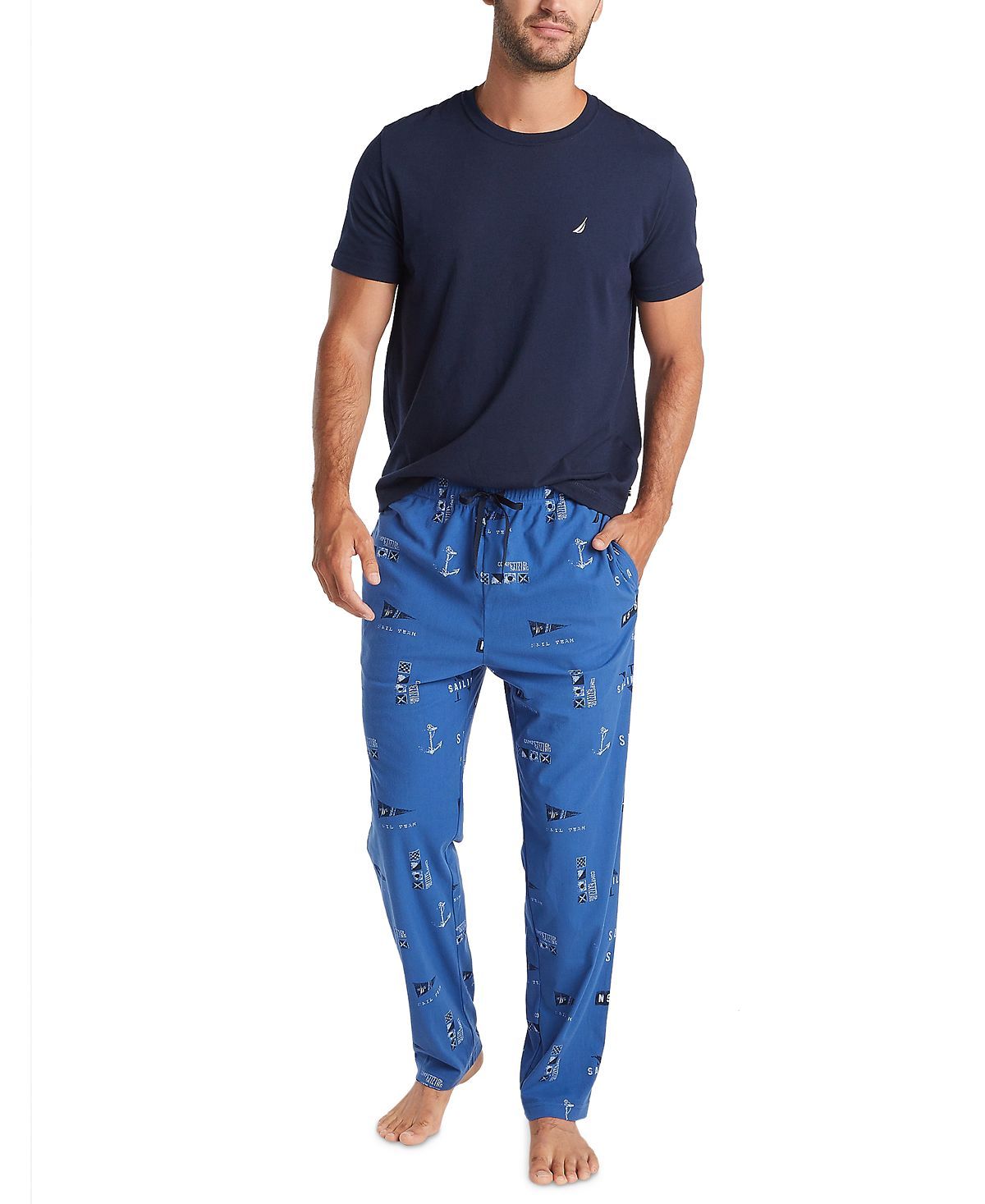 Nautica Plaid Cozy Fleece Pants Windsurf Blue