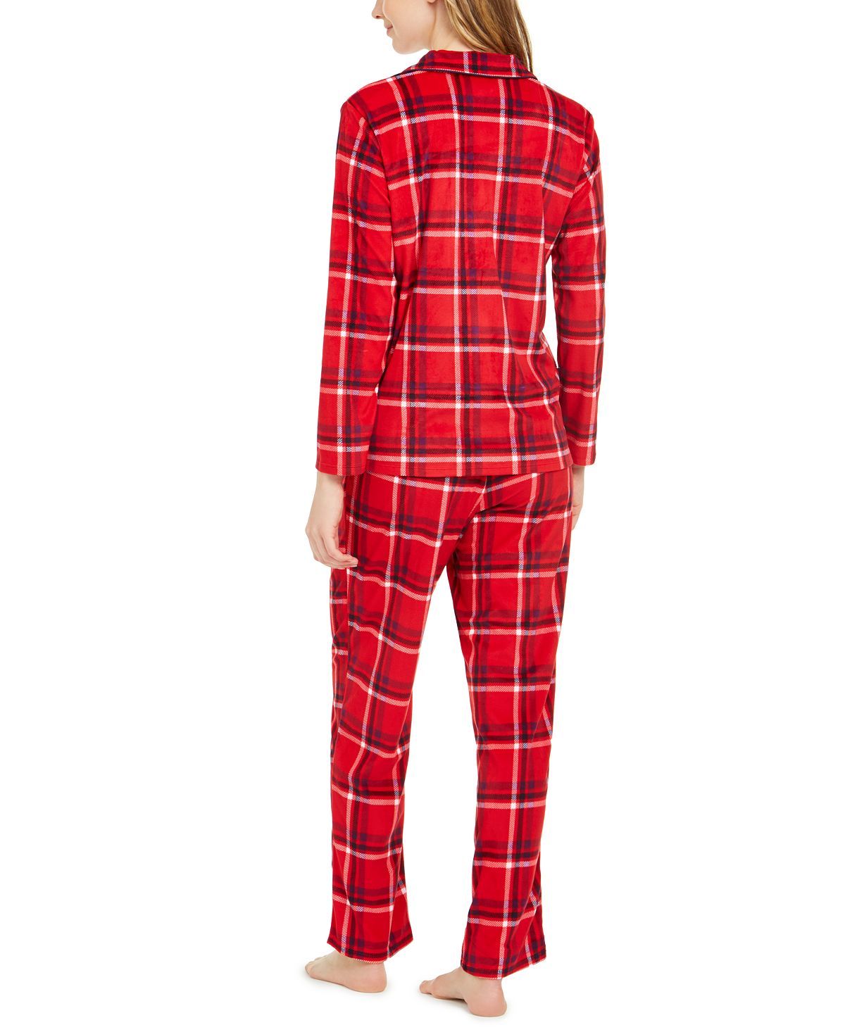 Nautica Wo Velour Notch-collar Plaid Pajama Set Online Only Red Plaid