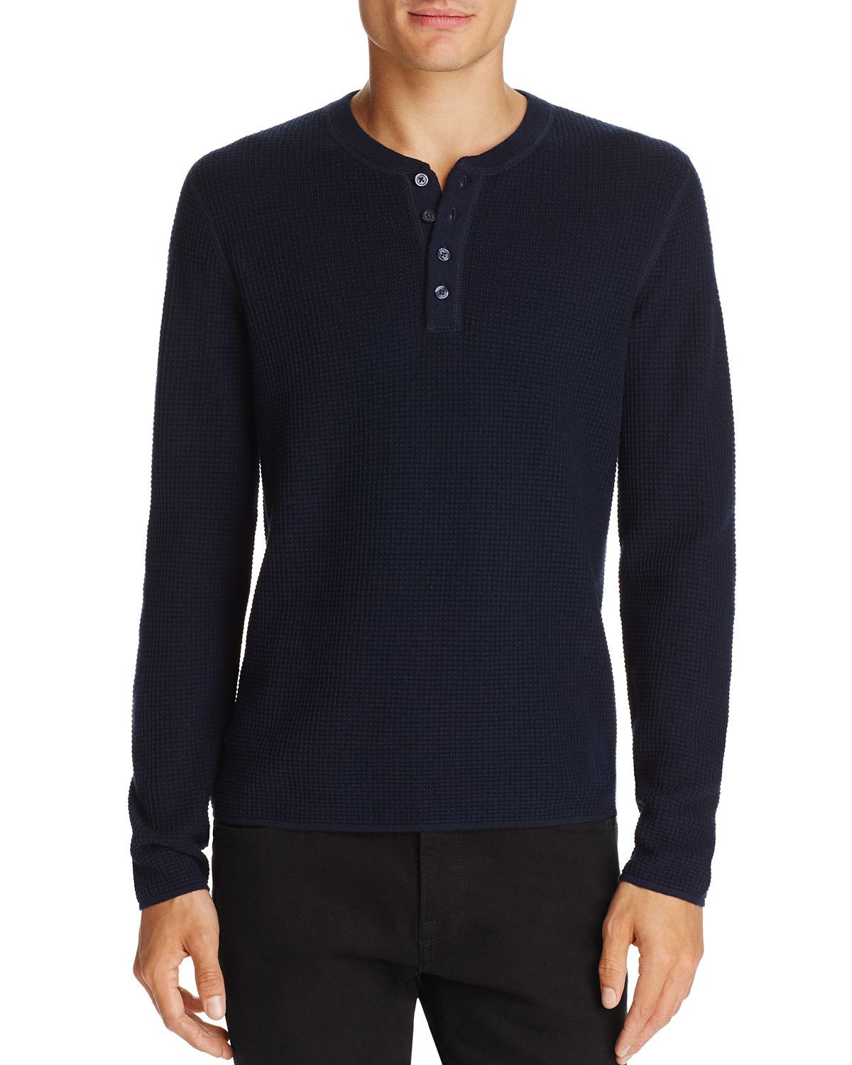 Original Penguin Long Sleeve Waffle Henley Dark Sapphire