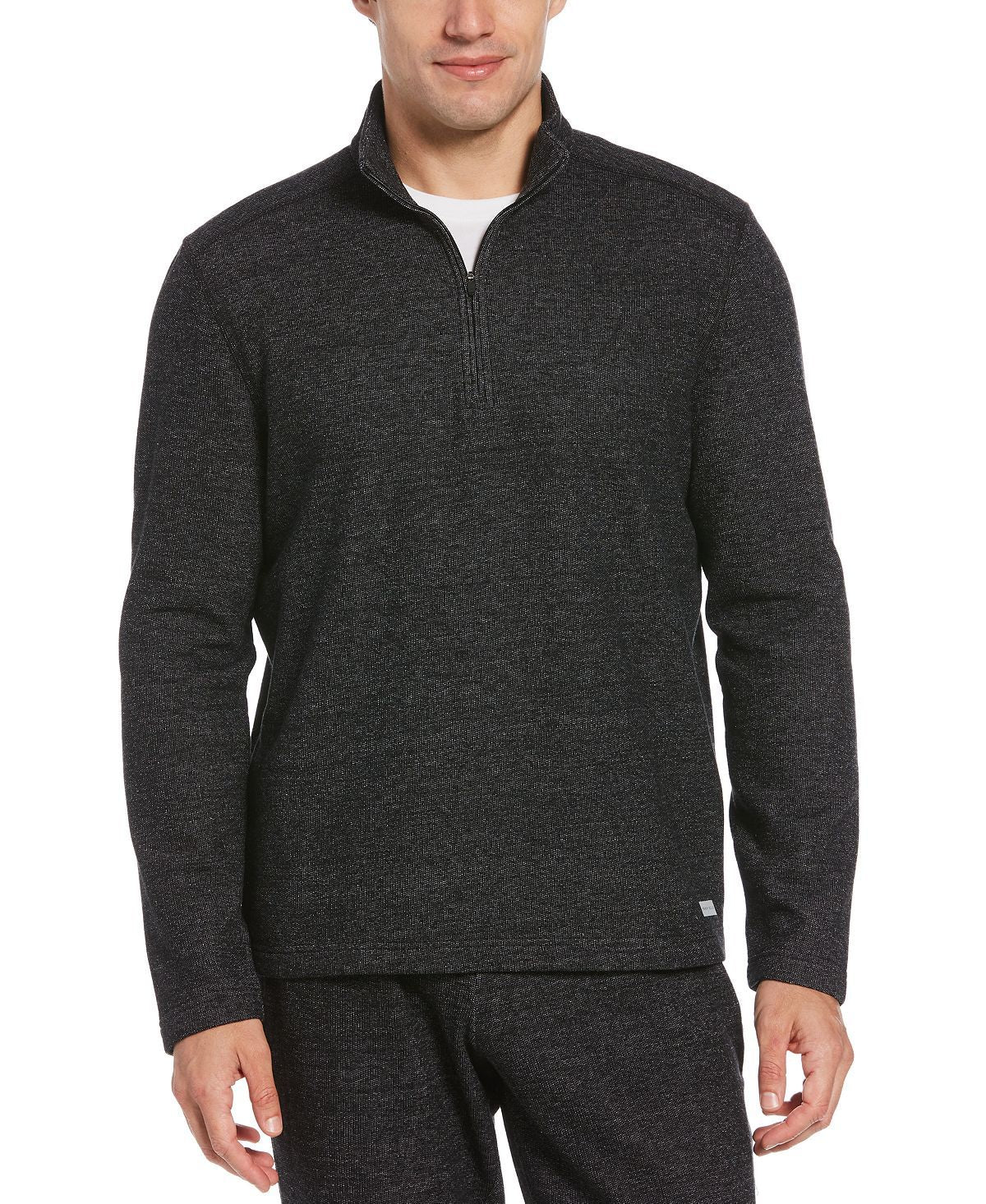 Perry Ellis Portfolio Portfolio Heathered Textured Knit Quarter-zip Black