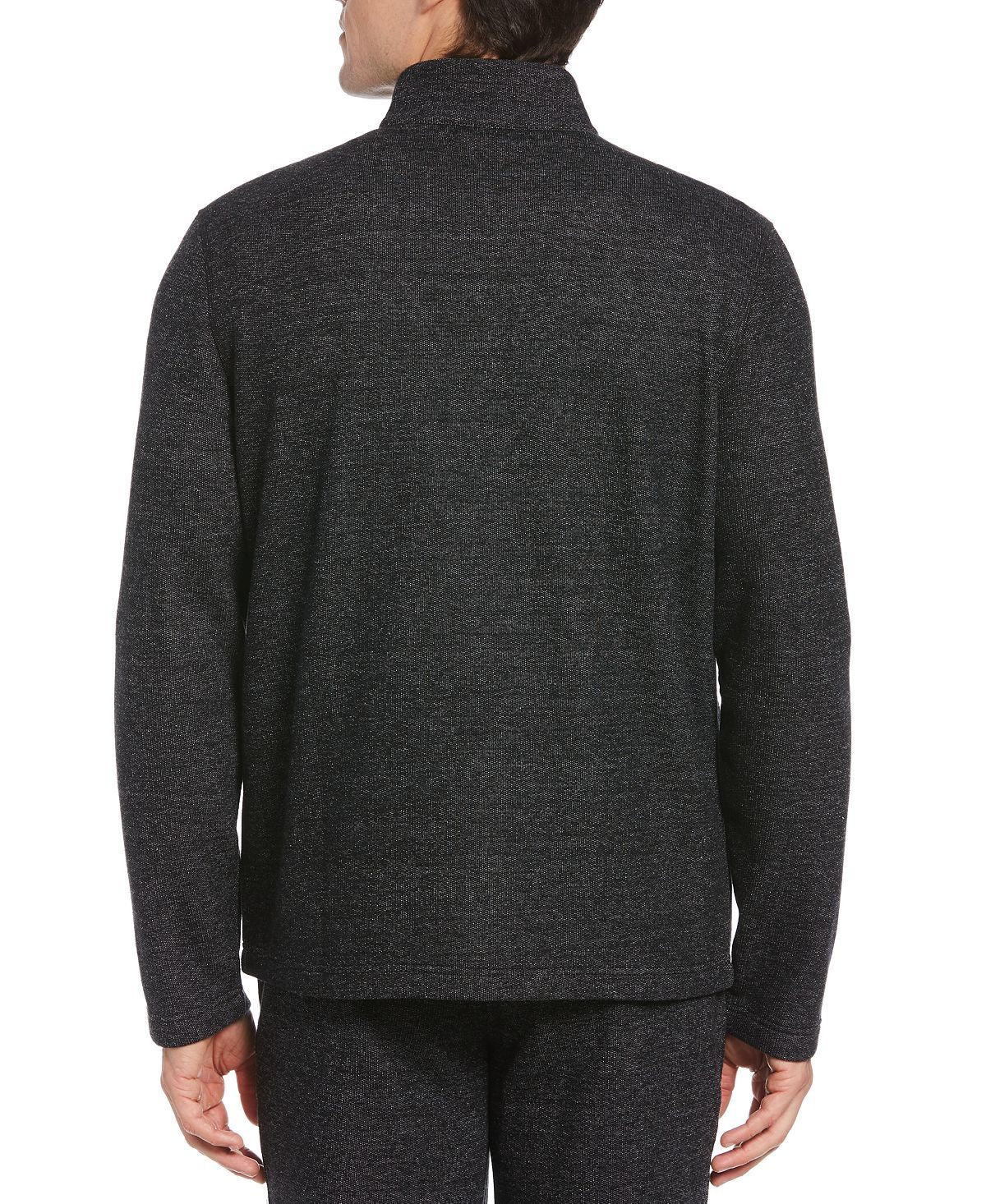 Perry Ellis Portfolio Portfolio Heathered Textured Knit Quarter-zip Black