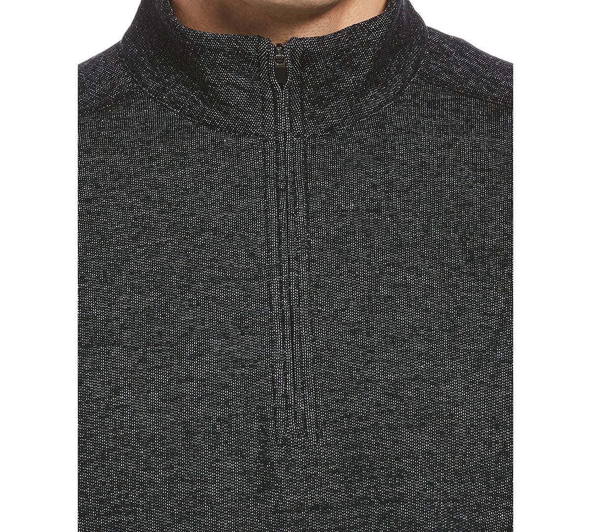 Perry Ellis Portfolio Portfolio Heathered Textured Knit Quarter-zip Black