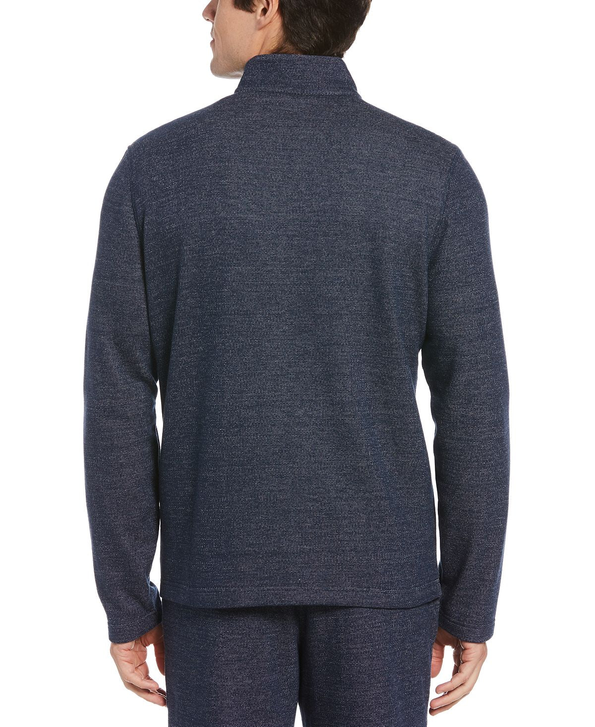 Perry Ellis Portfolio Portfolio Heathered Textured Knit Quarter-zip Dark blue