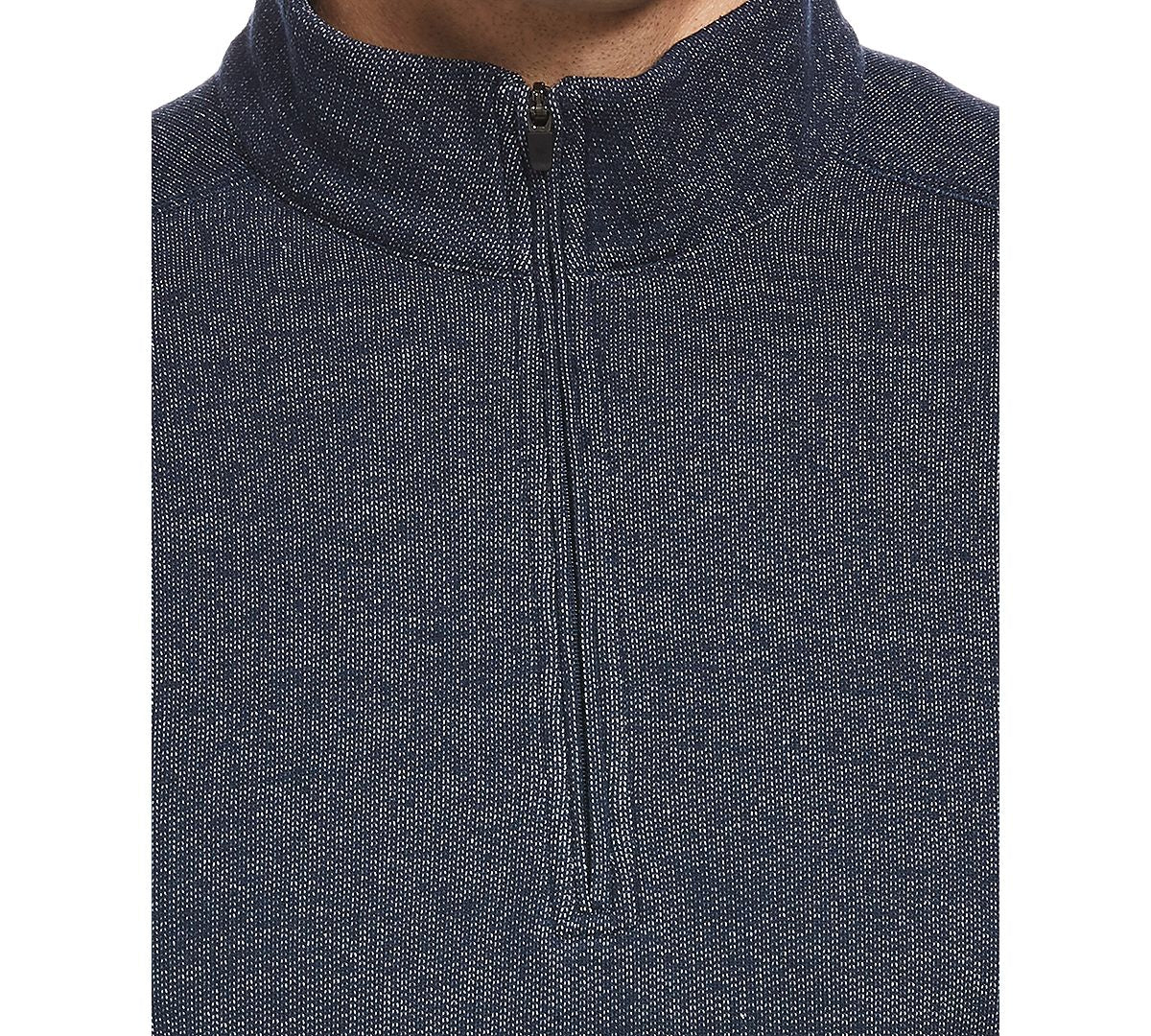 Perry Ellis Portfolio Portfolio Heathered Textured Knit Quarter-zip Dark blue