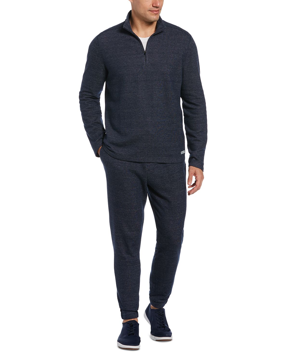 Perry Ellis Portfolio Portfolio Heathered Textured Knit Quarter-zip Dark blue