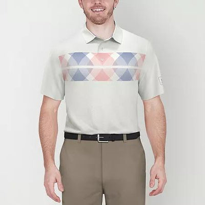 Pga Tour Argyle Print Short Sleeve Golf Polo Shirt - Bright White