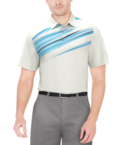 Pga Tour Brush Stroke Textured Short Sleeve Performance Golf Polo Shirt - Bright Whi