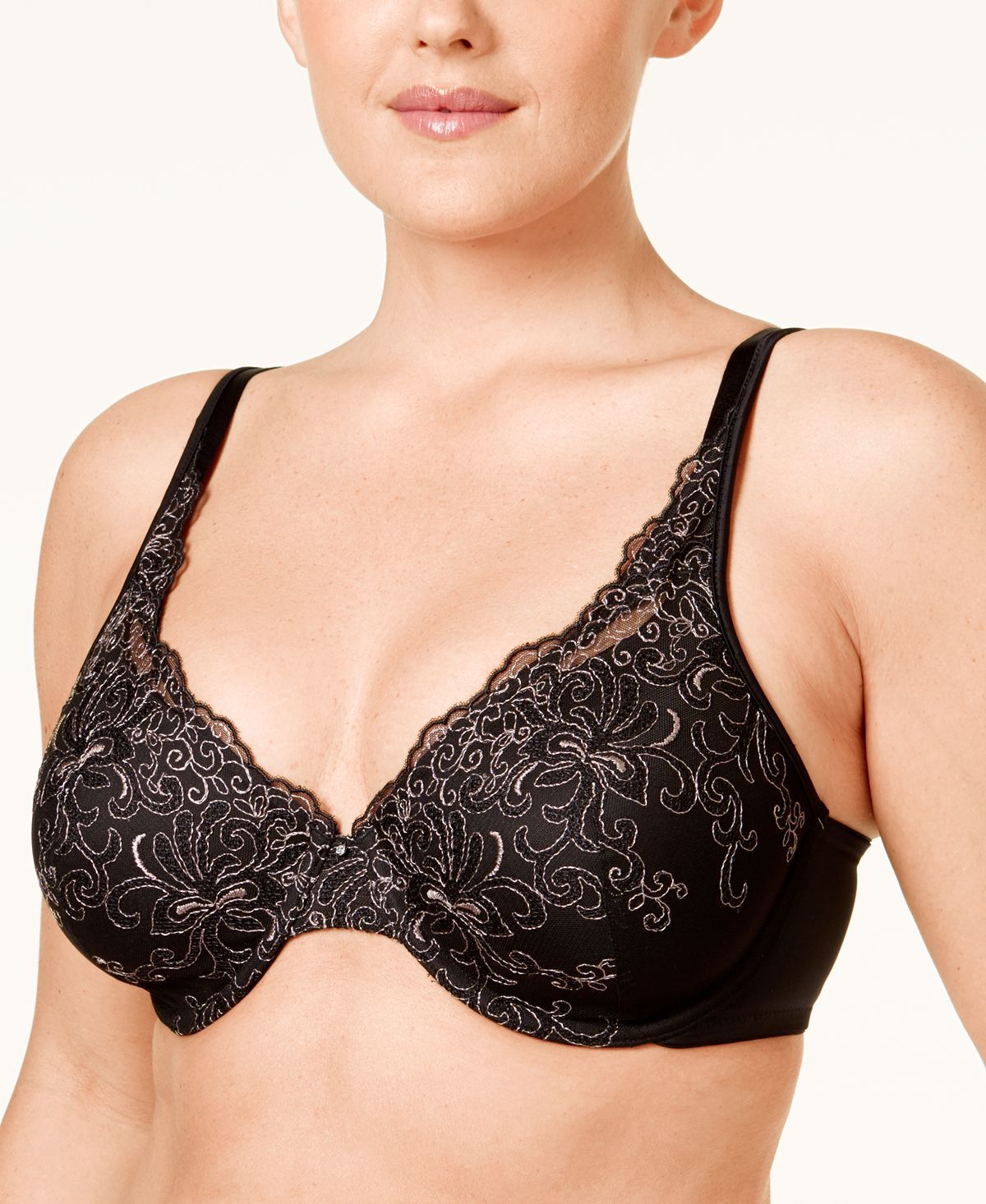 Playtex Love My Curves Side-smoothing Embroidered Underwire Bra 4513 Black and Warm Steel