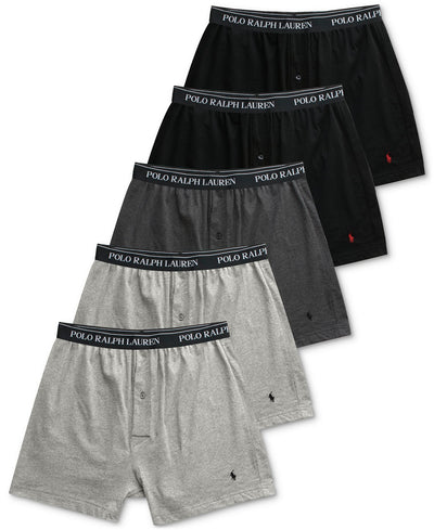 Polo Ralph Lauren Grey and Black 5-Pack Classic-Fit Cotton Knit Boxers