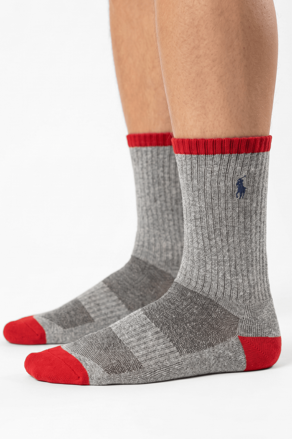 Polo Ribbed Gray and Red Socks - POL-EY5H
