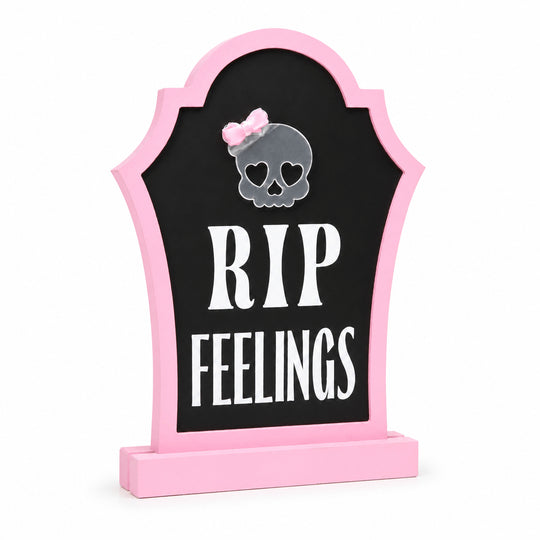 RIP Feelings Pink Tombstone Halloween Tabletop Sign
