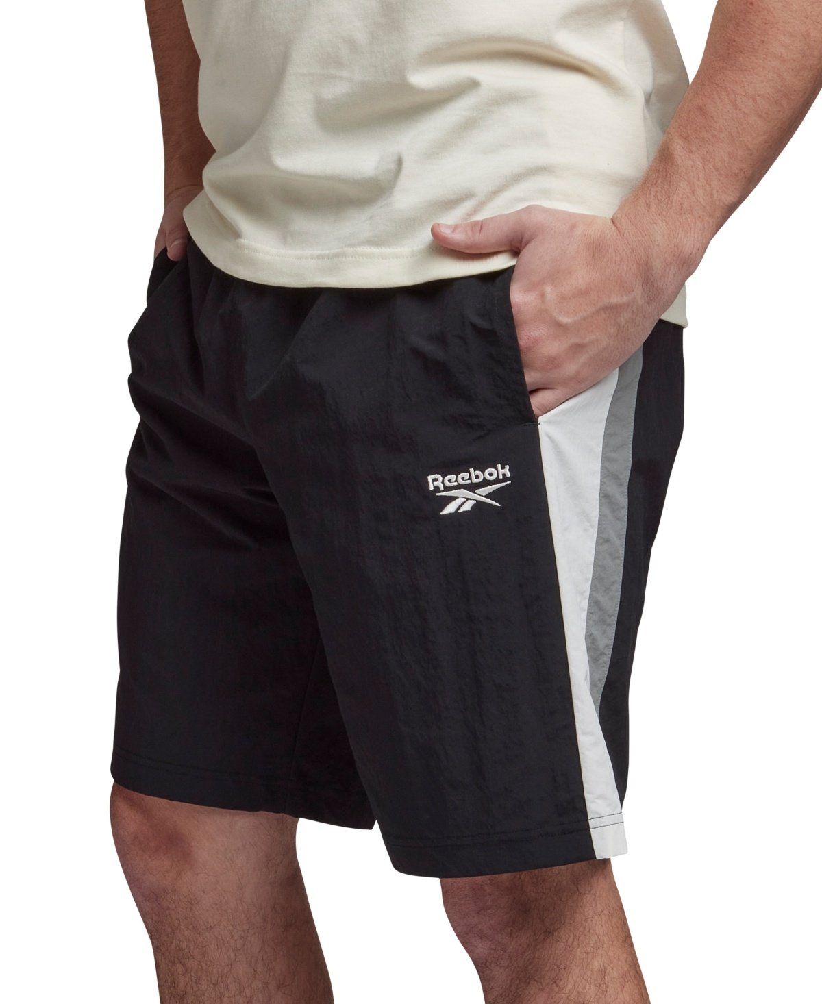 Reebok Ivy League Regular - Fit Colorblocked Crinkled Shorts - Black/gray/white black,gray,white