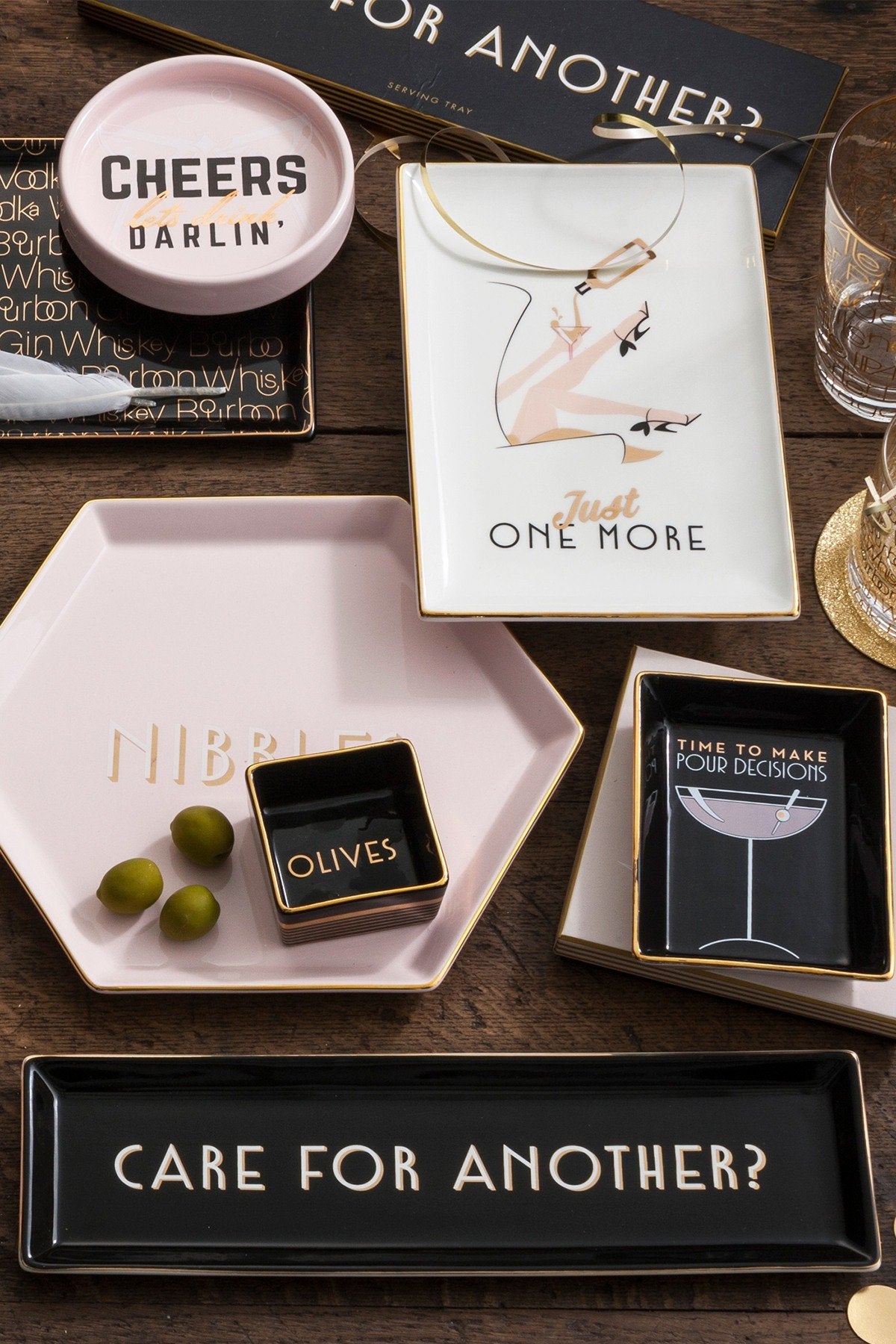 Rosanna Black/Gold 'Care For Another?' Porcelain Serving Tray