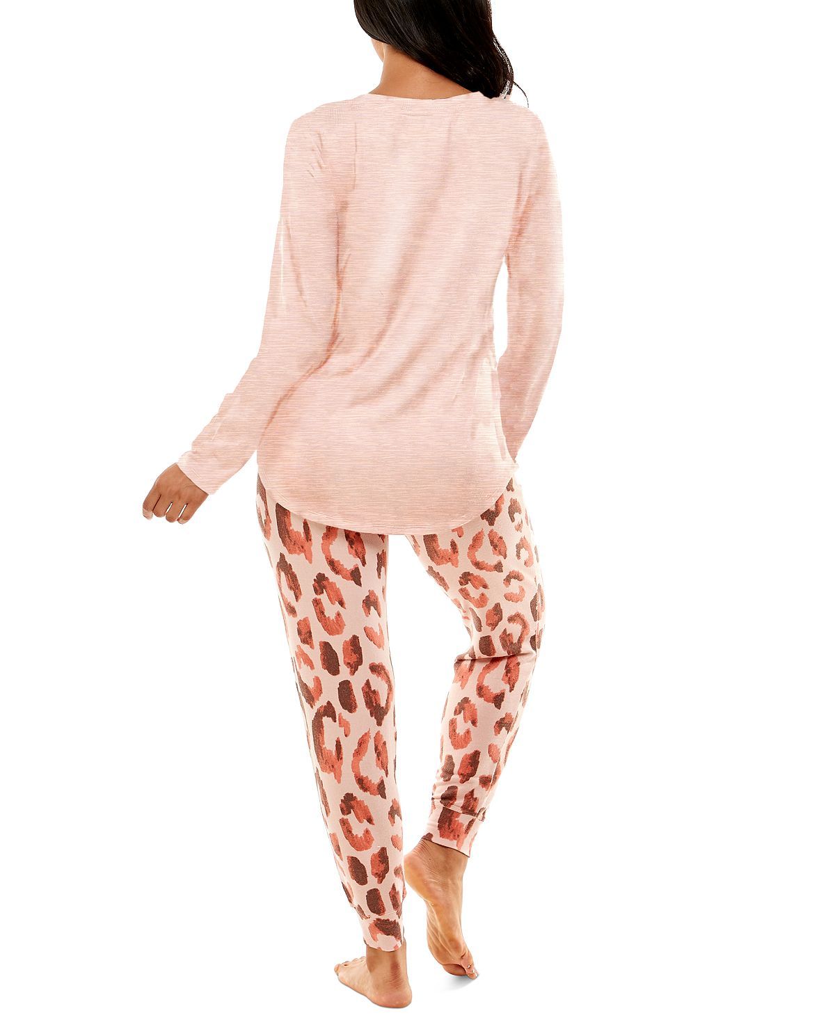 Roudelain Cashmere Luxe Long-sleeve Pajama Set New Copper Solid/above Leopard May Pink (Abp)