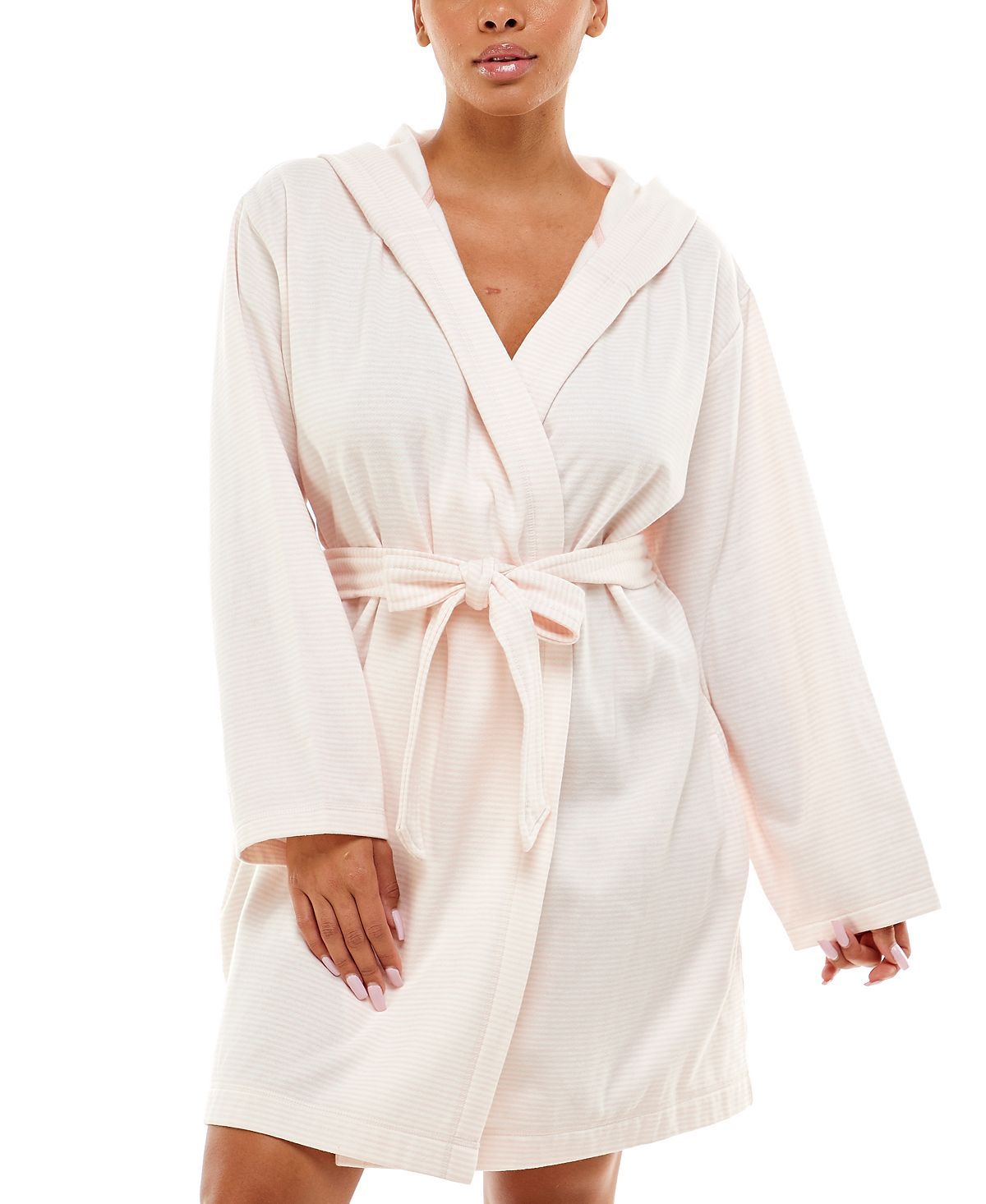 Roudelain Dolman-sleeve Hooded Short Robe Pink Stripe