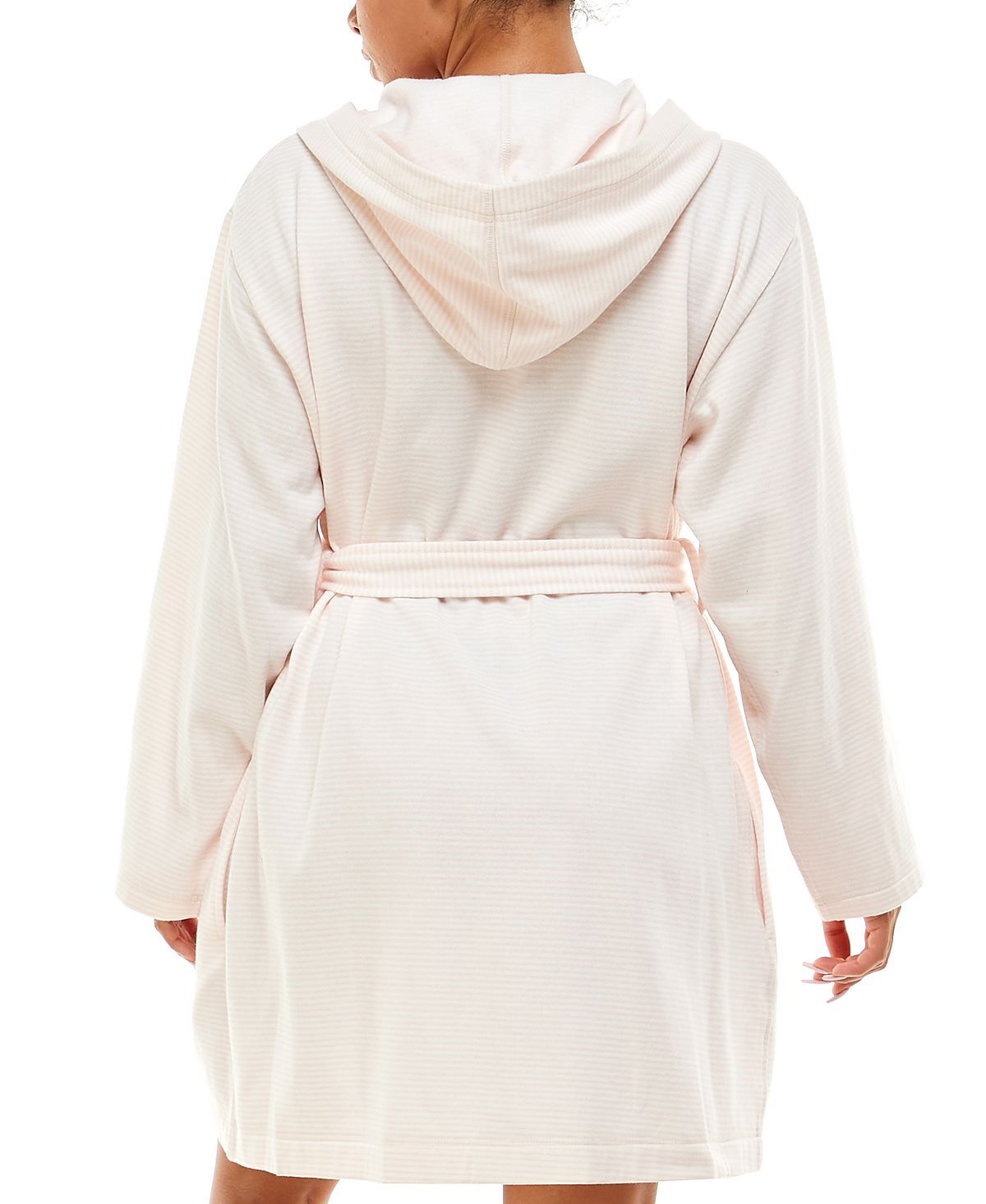 Roudelain Dolman-sleeve Hooded Short Robe Pink Stripe