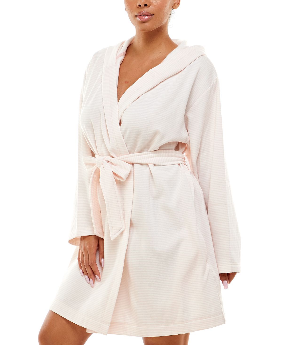 Roudelain Dolman-sleeve Hooded Short Robe Pink Stripe