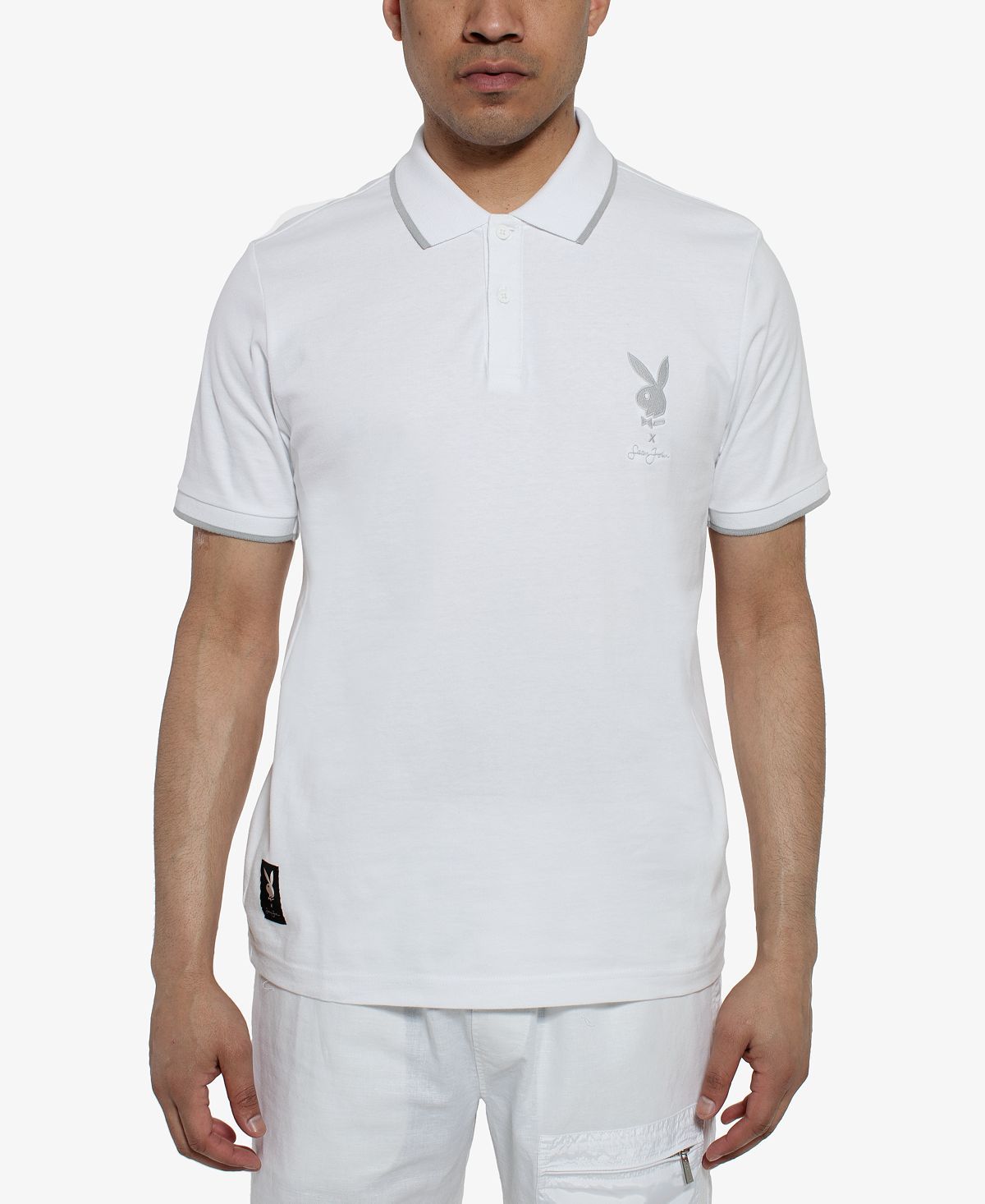 Sean John Playboy Collection Embroidered Logo Polo Bright Whi