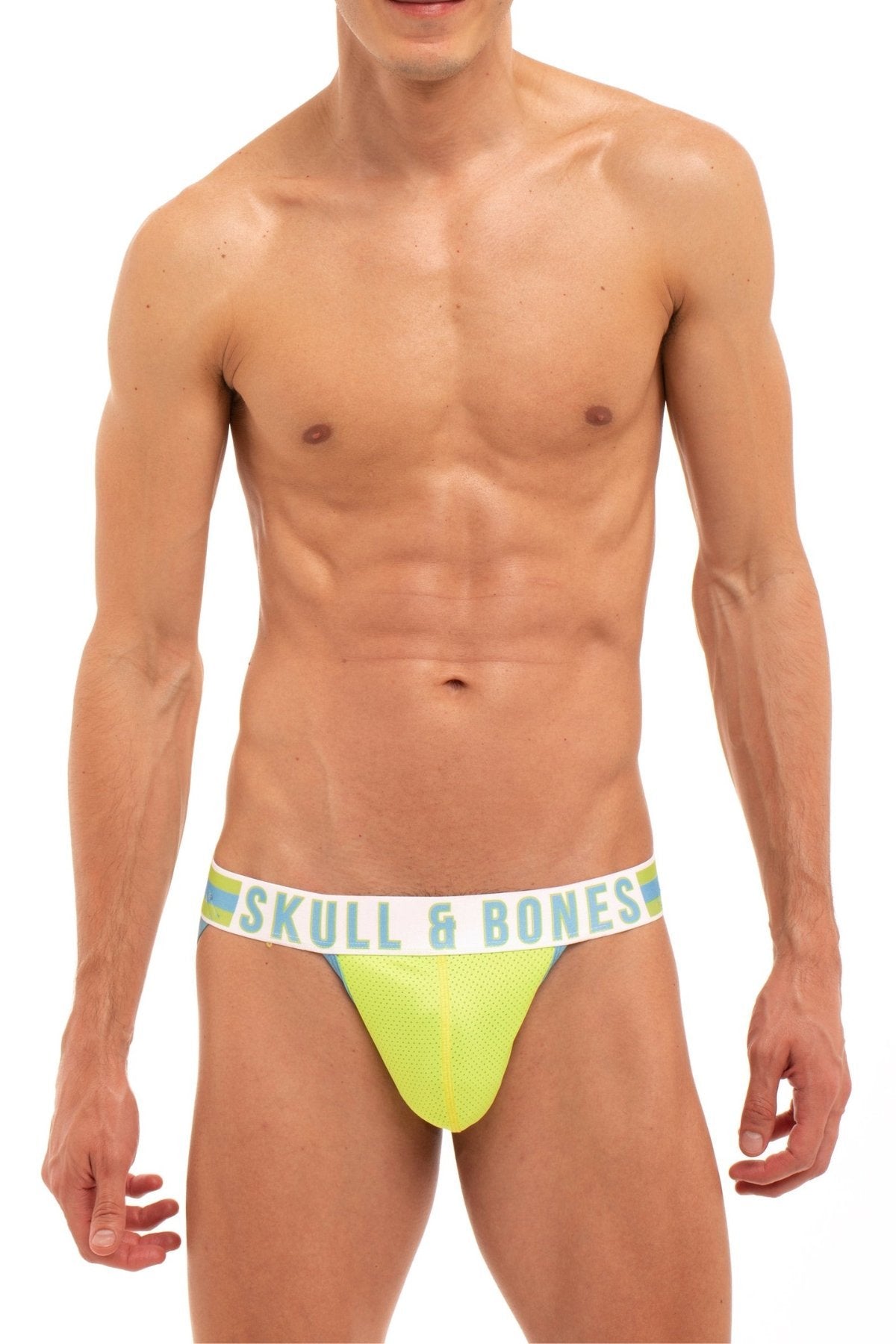 Skull and Bones Neon Green and Blue Sport Mesh Jock