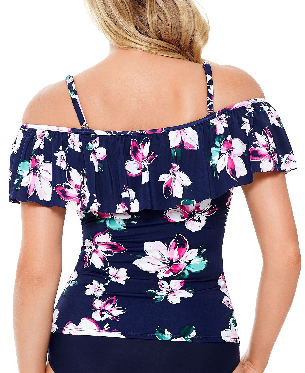Swim Solutions Status Printed Off-the-shoulder Tankini Top Status Floral Navy