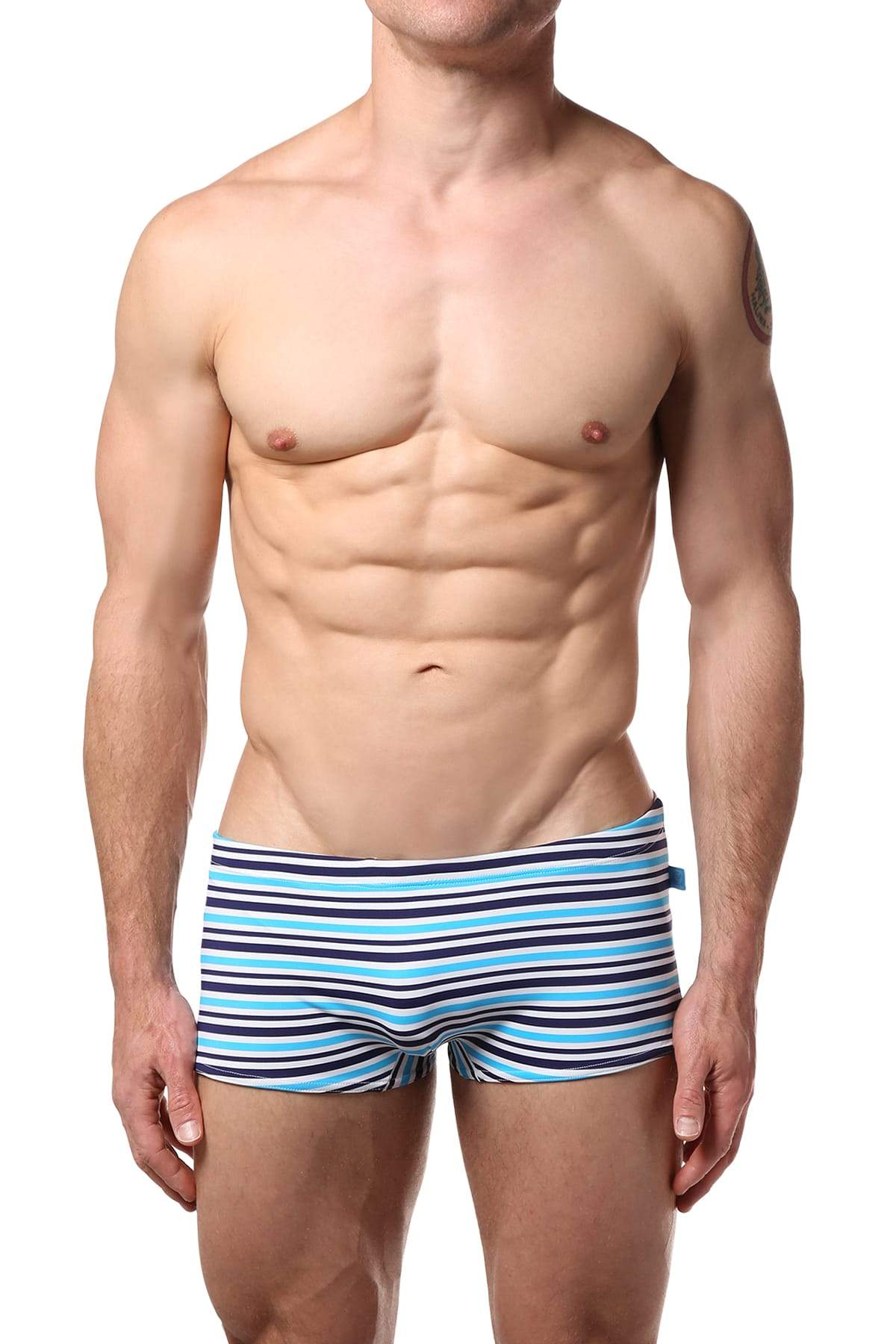 Timoteo Navy & Blue Stripe Open Water Swim Trunk