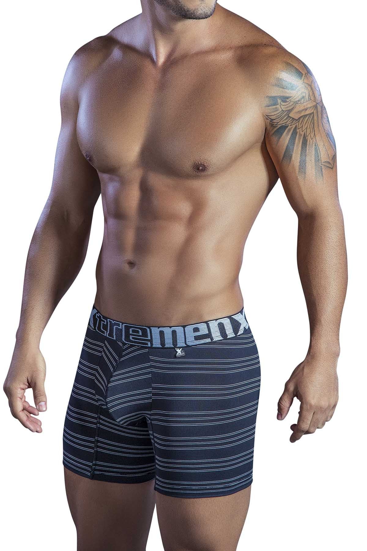 XTREMEN Black/White Microfiber Small-Stripe Boxer Brief