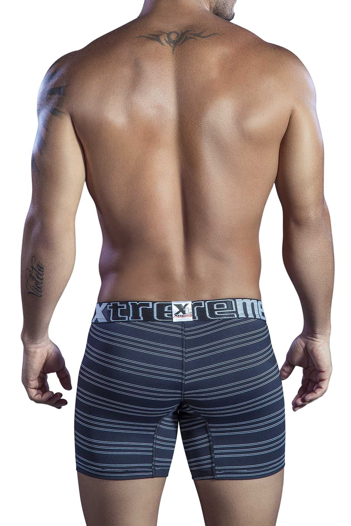 XTREMEN Black/White Microfiber Small-Stripe Boxer Brief