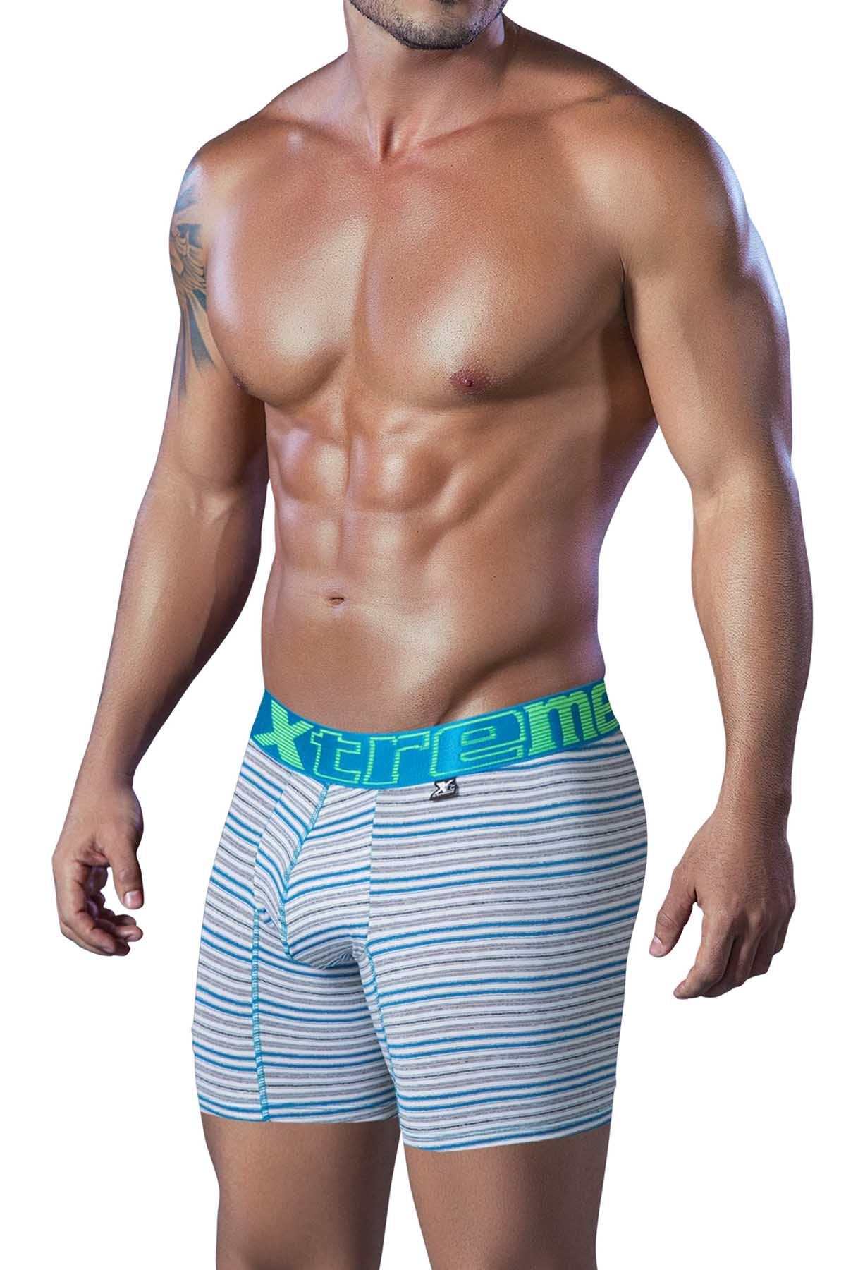 XTREMEN Teal-Blue/Grey-Striped Sport-Performance Boxer Brief