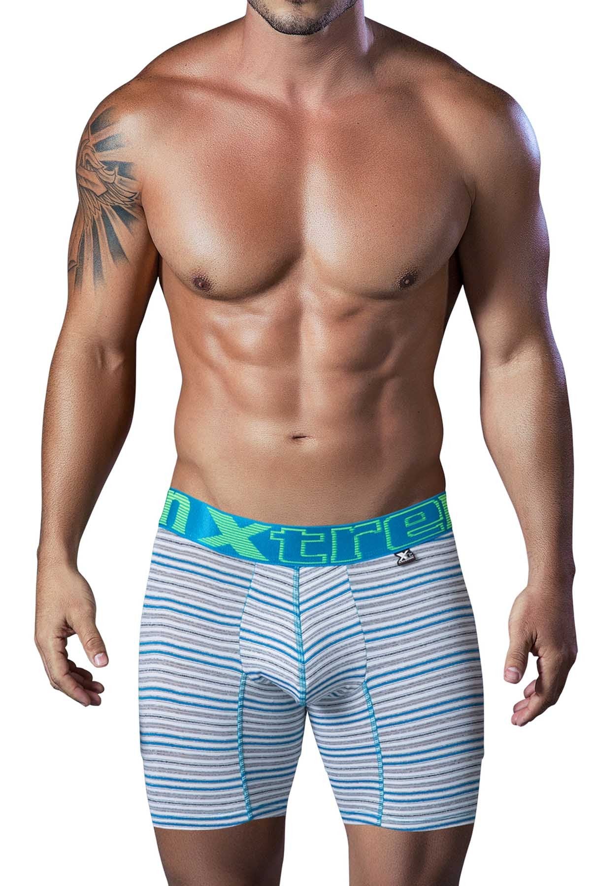 XTREMEN Teal-Blue/Grey-Striped Sport-Performance Boxer Brief