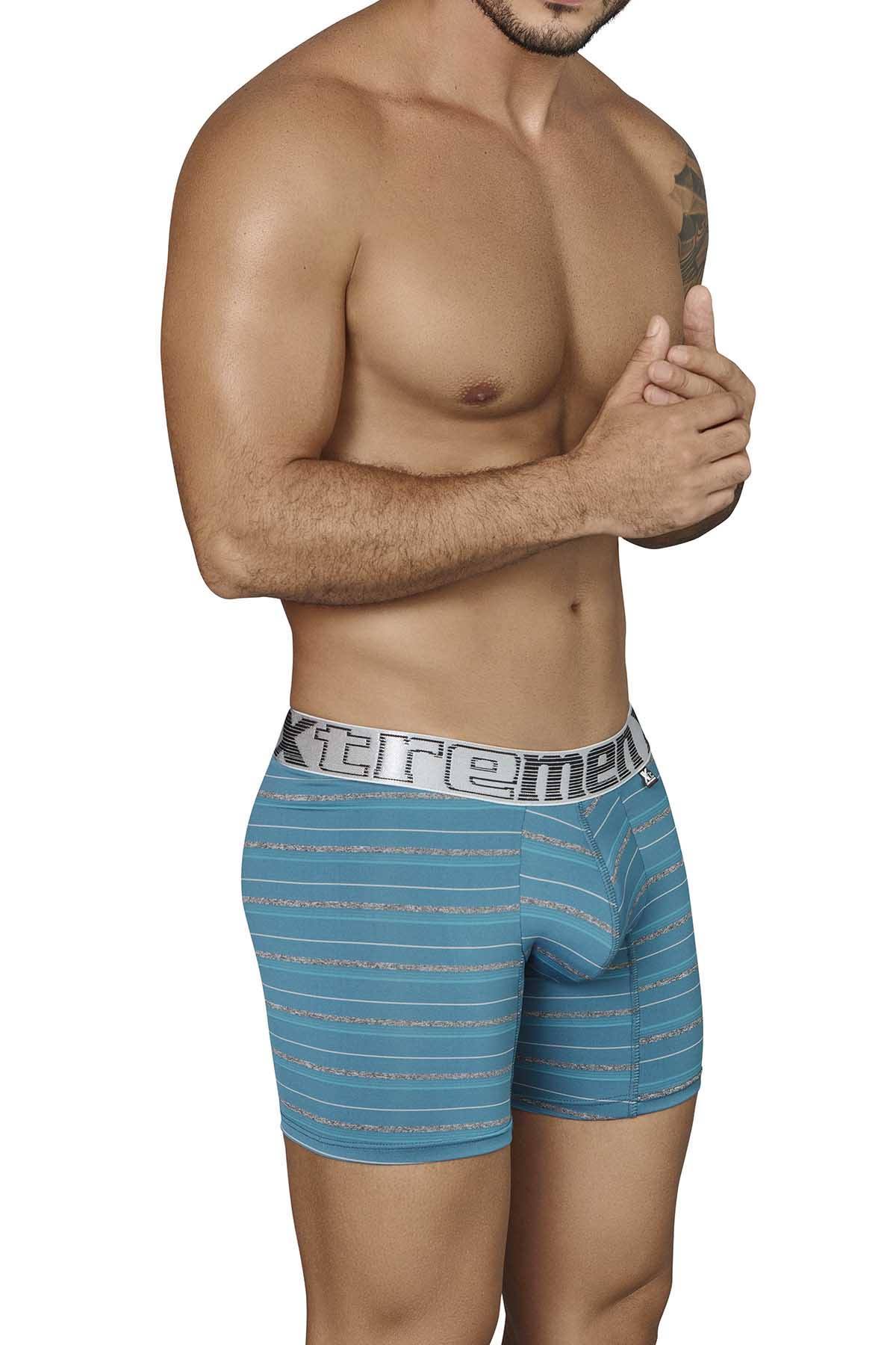 XTREMEN Turquoise/Grey Thin-Stripe Microfiber Boxer Brief