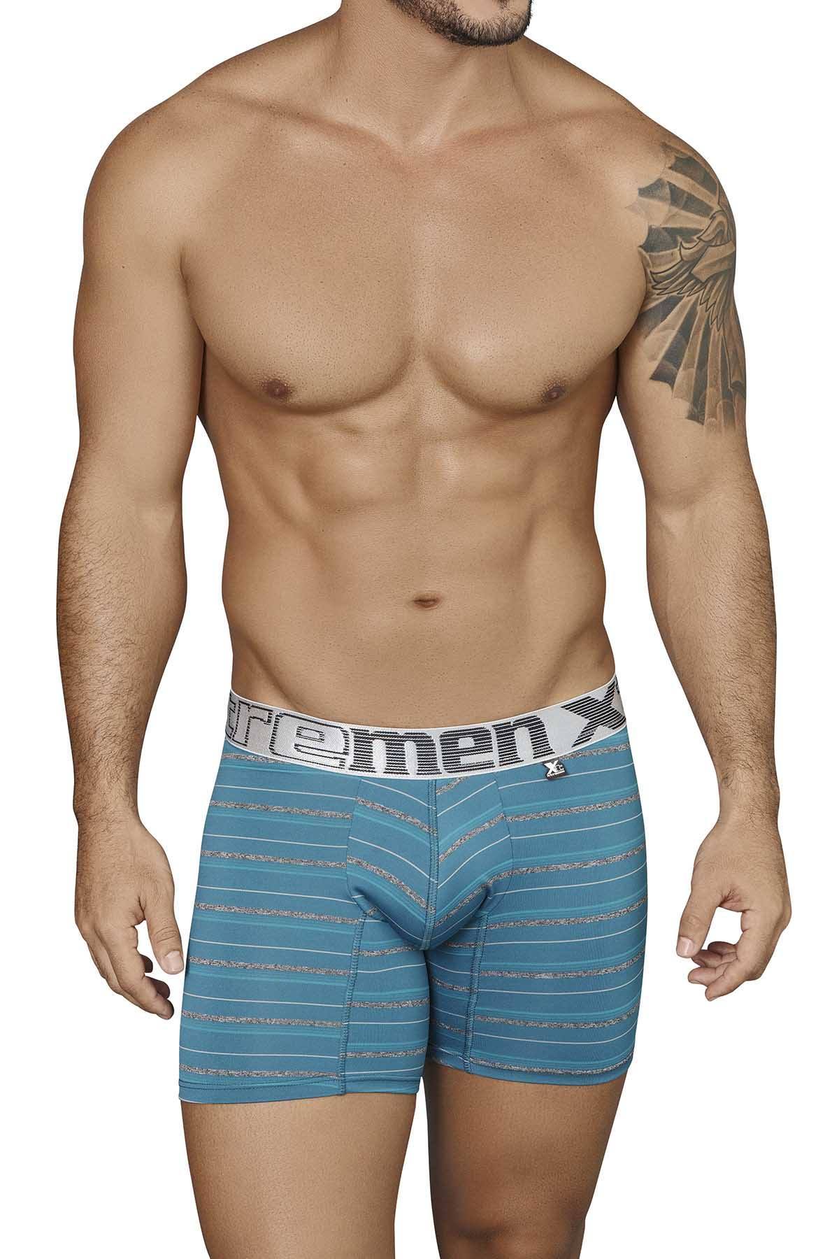 XTREMEN Turquoise/Grey Thin-Stripe Microfiber Boxer Brief