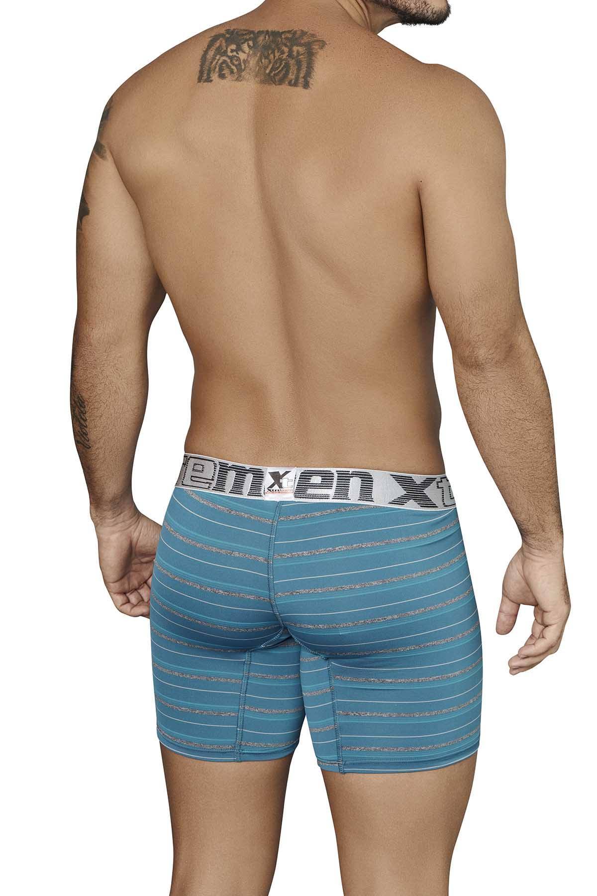 XTREMEN Turquoise/Grey Thin-Stripe Microfiber Boxer Brief