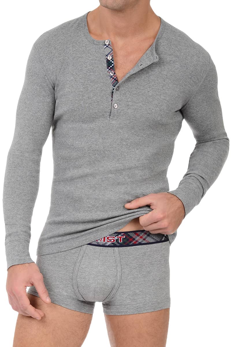 2(X)IST Grey Tartan Long Sleeve Henley