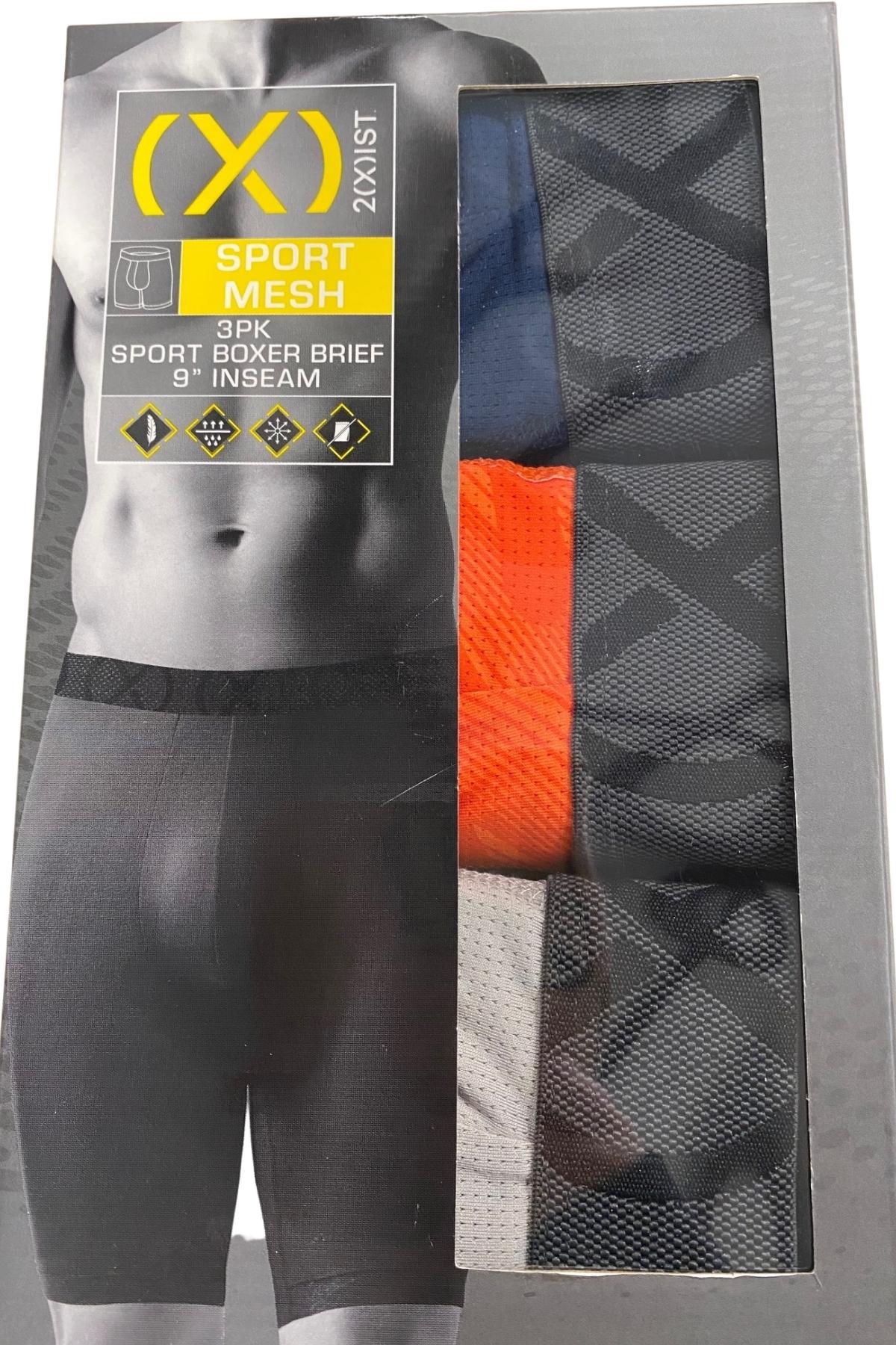 2(X)IST Grey 9" Sport Mesh Boxer Brief 3-pack