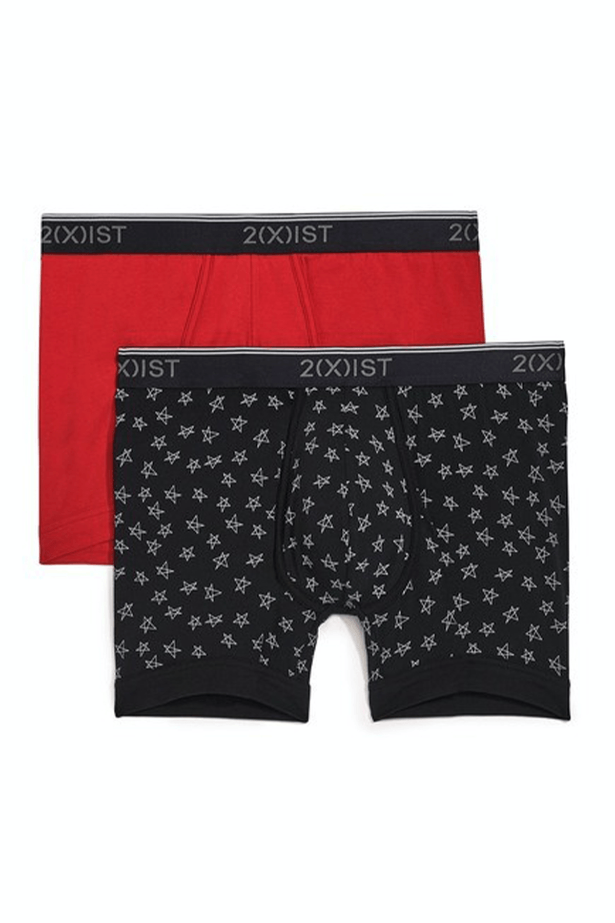 2(X)IST Hand Drawn Star/Salsa Red Cotton Stretch Boxer Brief 2-Pack