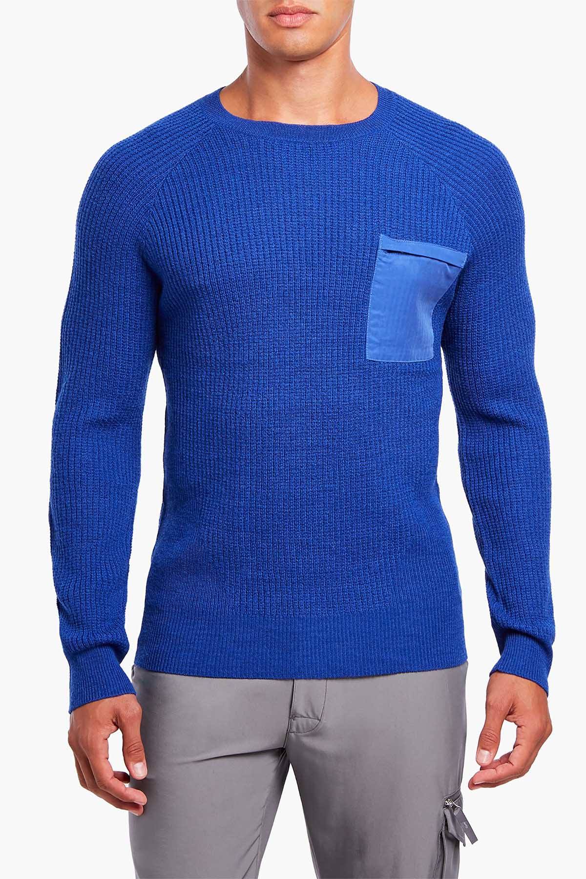 2(X)IST Royal-Blue Long-Sleeve Waffle-Knit Sweater