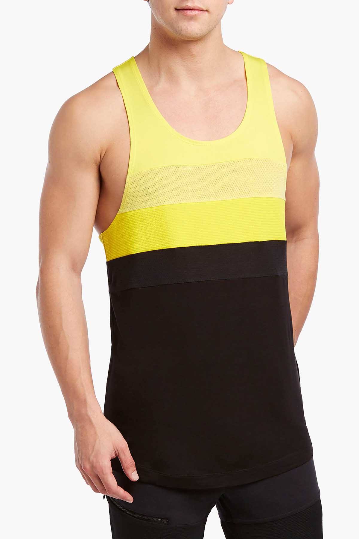 2(X)IST Vibrant-Yellow/Black Color-Block Moto Tank